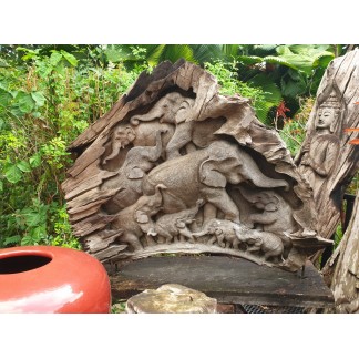 Teak wood elephant carving